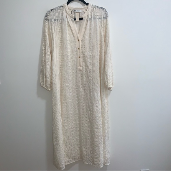 NWOT Zara Openwork Embroidered Eyelet Midi Dress - Picture 6 of 13